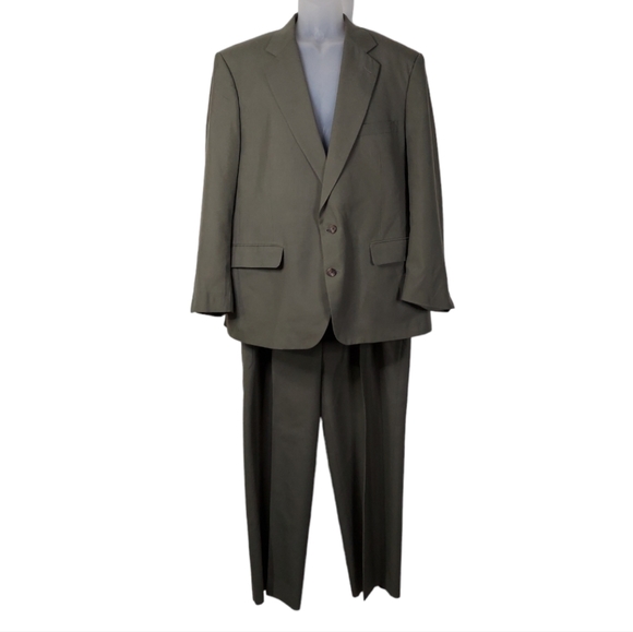 Gerald Austin London NY 40R 40/30 2 Button Green Suit Blazer Sports Coat Pants - Picture 1 of 14